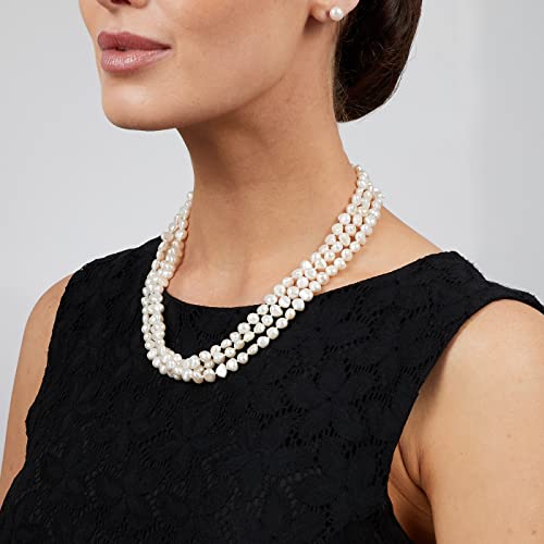 Womens Pearl Necklace - Modern Twist Cultured Freshwater White Baroque Pearl Three-strand chunky necklace treasurebayb2b