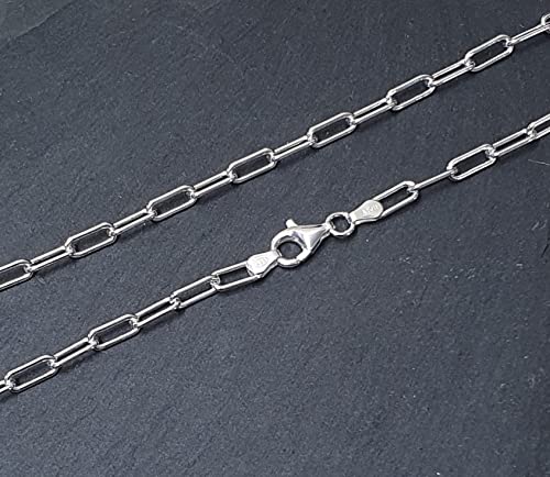 Women's Men's 925 Sterling Silver Chain Necklace Elongated Paperclip Links Chain Italian Made Length 40/45/48/50/52/55/60/65 Cm treasurebayb2b