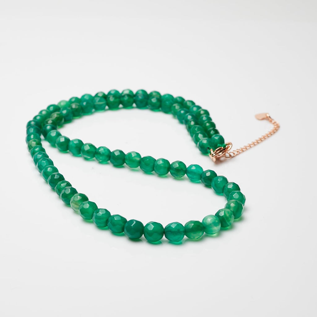 Womens Handmade Natural Green Agate Gemstone Beaded Necklace - 6mm Faceted Green Beaded Necklace for Women Ladies and Girls treasurebayb2b