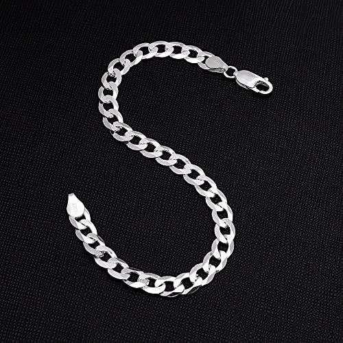 Mens Women's 925 Sterling Silver Chain Bracelet - 6.2mm Curb Chain Length 18.5cm, 19.5cm, and 21cm treasurebayb2b