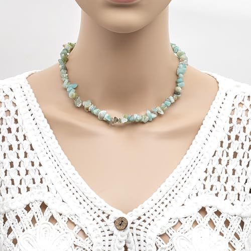 Handmade Womens Girls Beaded Gemstone Chips Choker Necklace - Natural Gemstones Healing Crystal Jewellery for Women Girls treasurebayb2b
