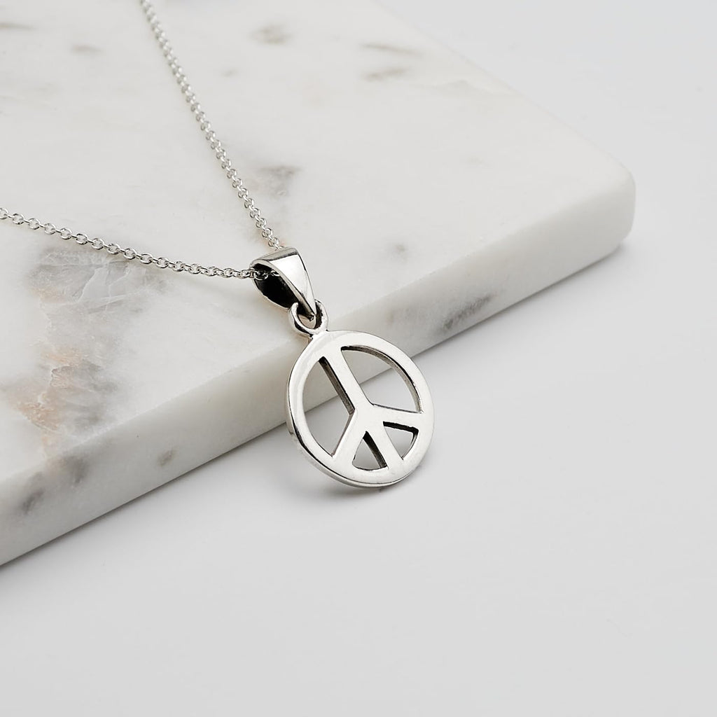 Women's Jewellery - Small Peace Sign Pendant on 45cm Trace Chain necklace treasurebayb2b