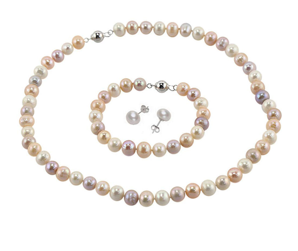 Classic Multicolour Freshwater Pearl Necklace for Women and Girls | Elegant 8-9mm Real Pearl Strand Necklace Jewellery Gift Set treasurebayb2b