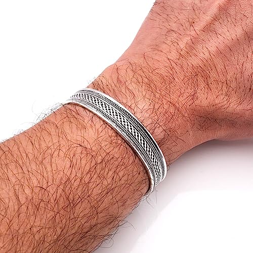 Men's Silver Bracelet Bangle - Solid Silver Celtic Knot Cuff Bangle Bracelet for Men and Women Adjustable Size treasurebayb2b