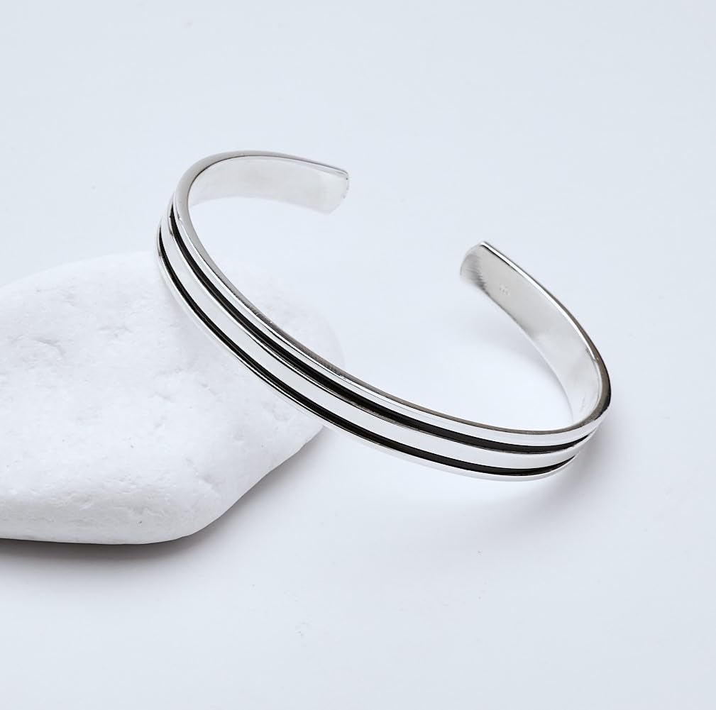 Men's Silver Bangle Bracelet | Solid 925 Sterling Silver Cuff Bar Bangle for Men treasurebayb2b