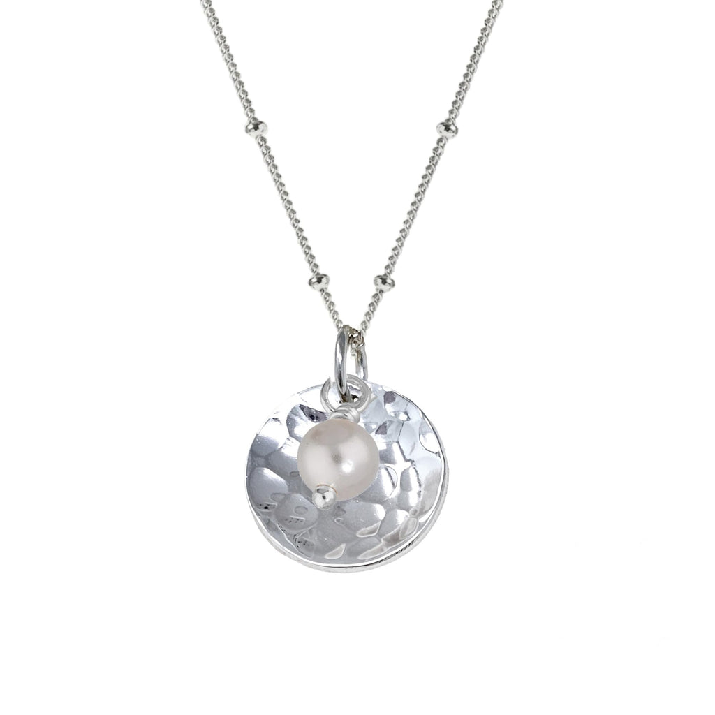 Handmade Womens Silver Pendant Necklace | 925 Sterling Silver Hammered Pendant Charm on Beaded Chain Necklace Layered Stacking Necklace for Women Ladies Girls treasurebayb2b