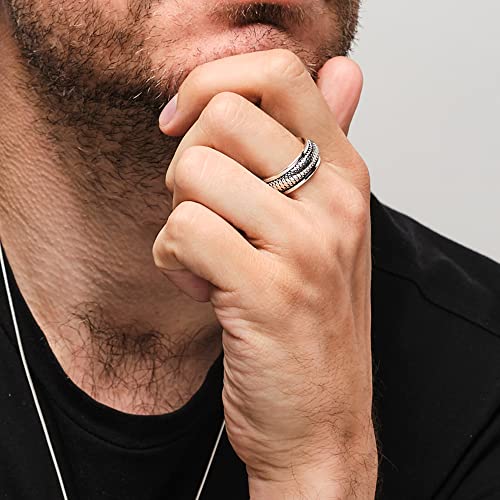 MENS 8MM Wide Braid Rope Design 925 Sterling Silver Spinner/Spinning/Spin Band Ring Meditation Stress Relief Ring Size R - Z treasurebayb2b
