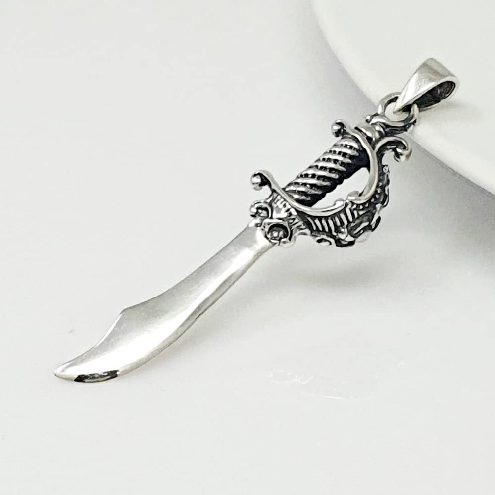 Men's jewellery - Statement Pendant Necklace - Large Silver pendant - 925 Sterling Silver Dagger Pendant Necklace for Men treasurebayb2b