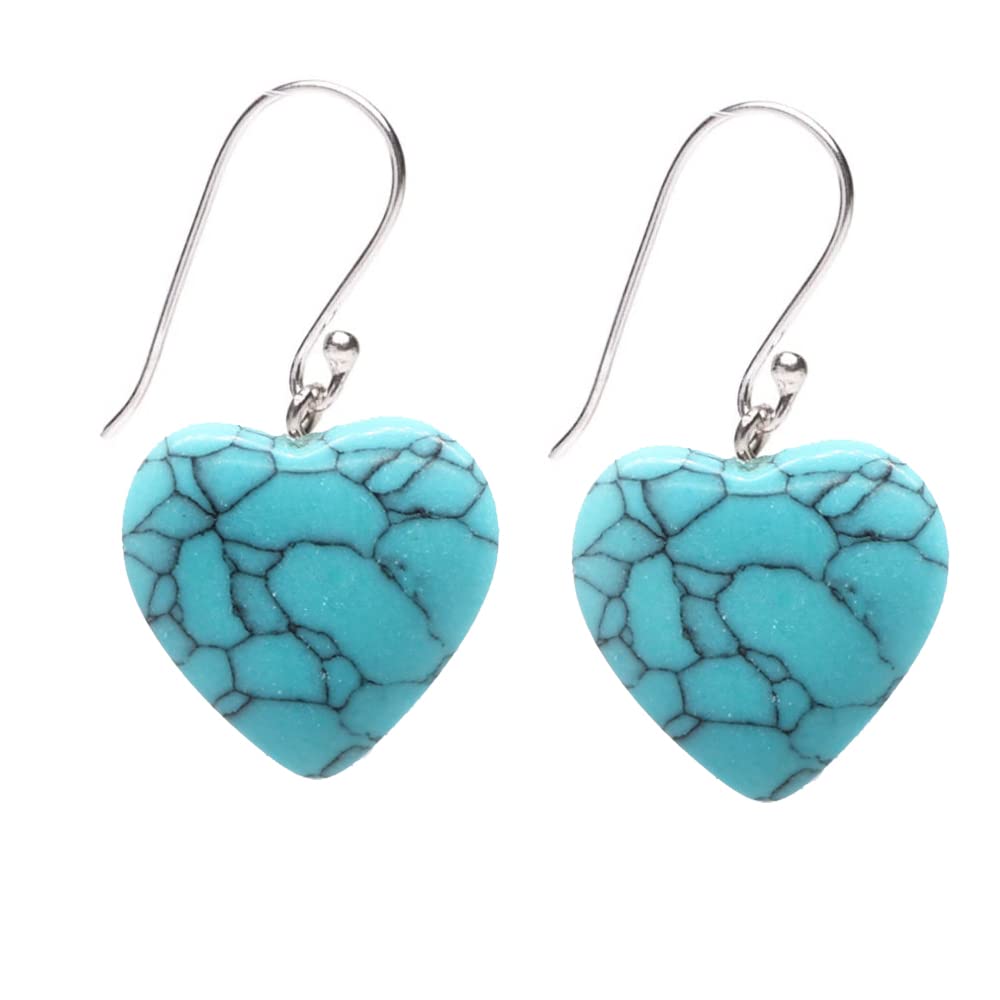 Handmade Natural Gemstone Heart Shape Sterling Silver Drop Earrings - Gift Ideas for Women treasurebayb2b