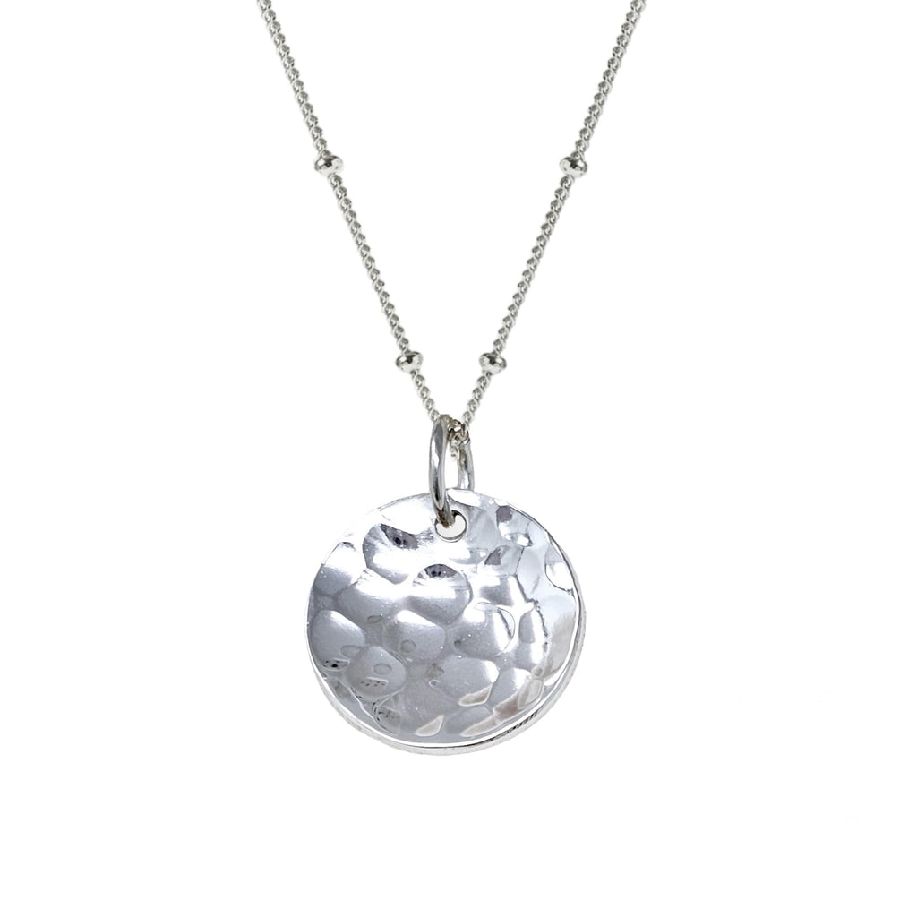 Handmade Womens Silver Pendant Necklace | 925 Sterling Silver Hammered Pendant Charm on Beaded Chain Necklace Layered Stacking Necklace for Women Ladies Girls treasurebayb2b