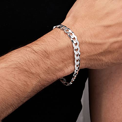 Men's Silver Chain Bracelet 9.2mm Solid 925 Silver Curb Cuban Chain Bracelet For Men Gift For Him treasurebayb2b