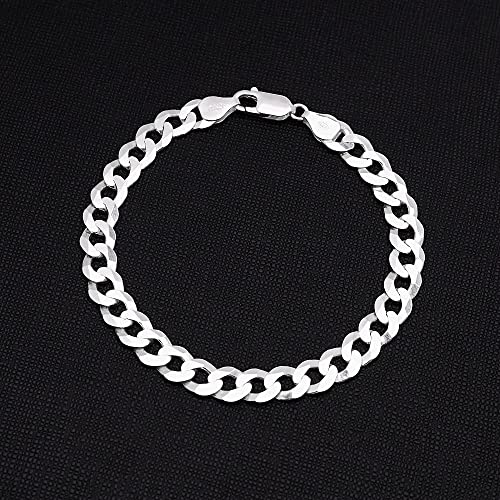 Men's Silver Chain Bracelet - Italian Curb Cuban Chain Bracelet - 925 Sterling Silver 8mm Curb Chain Bracelet for Men - Length 18cm, 19cm, 20cm, 21cm, 22cm, 23cm treasurebayb2b