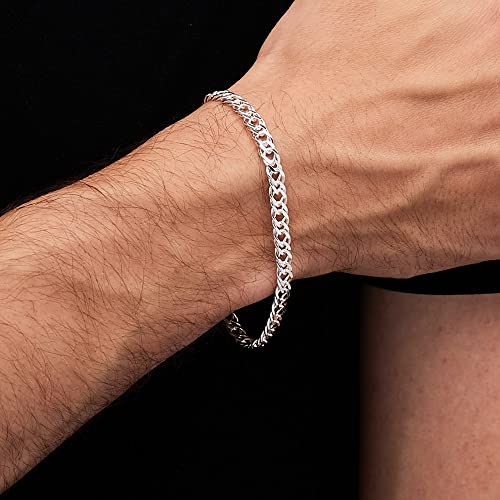Women's Men's Silver Chain Bracelet - Italian 6mm Rombo Chain Bracelet - 925 Sterling Silver Silver Bracelet for Men Women and Girls - Length: 17.5/18.5/19.5Cm treasurebayb2b