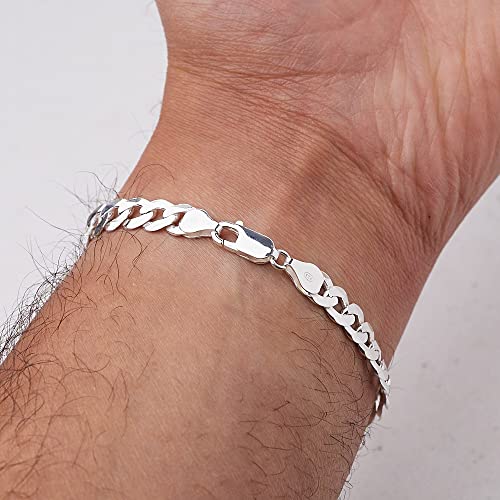 Men's Silver Chain Bracelet - Italian Curb Cuban Chain Bracelet - 925 Sterling Silver 8mm Curb Chain Bracelet for Men - Length 18cm, 19cm, 20cm, 21cm, 22cm, 23cm treasurebayb2b