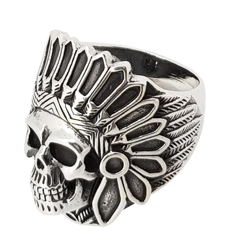 Chunky 925 Sterling Silver Gothic Ring American Indian Chief Skull Biker Ring treasurebayb2b