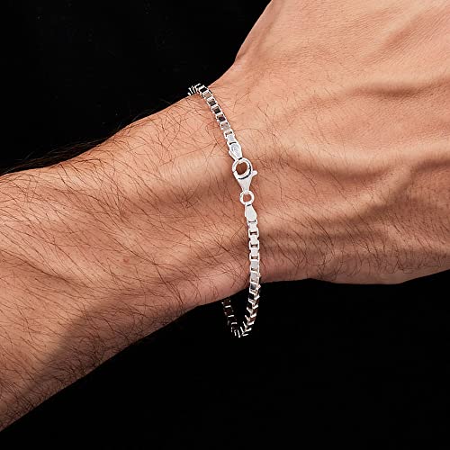Men's Women's Silver Bracelet 3.5mm Solid 925 Silver Box Chain Bracelet for Men Ladies and Girls - Length: 17.5/19.5/21.5Cm treasurebayb2b