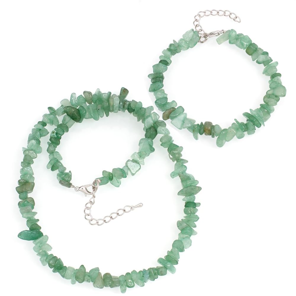 Beautiful Natural Blue Turquoise, Sapphire Jade Gemstone Chips Necklace and Bracelet Set for Women and Girls treasurebayb2b