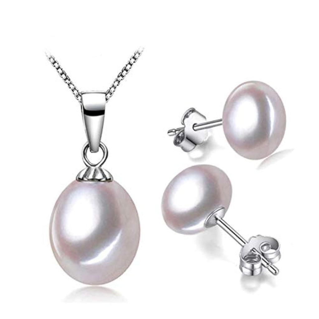 Freshwater Pearl Jewellery Necklace Earrings Set Made With 925 Sterling Silver treasurebayb2b