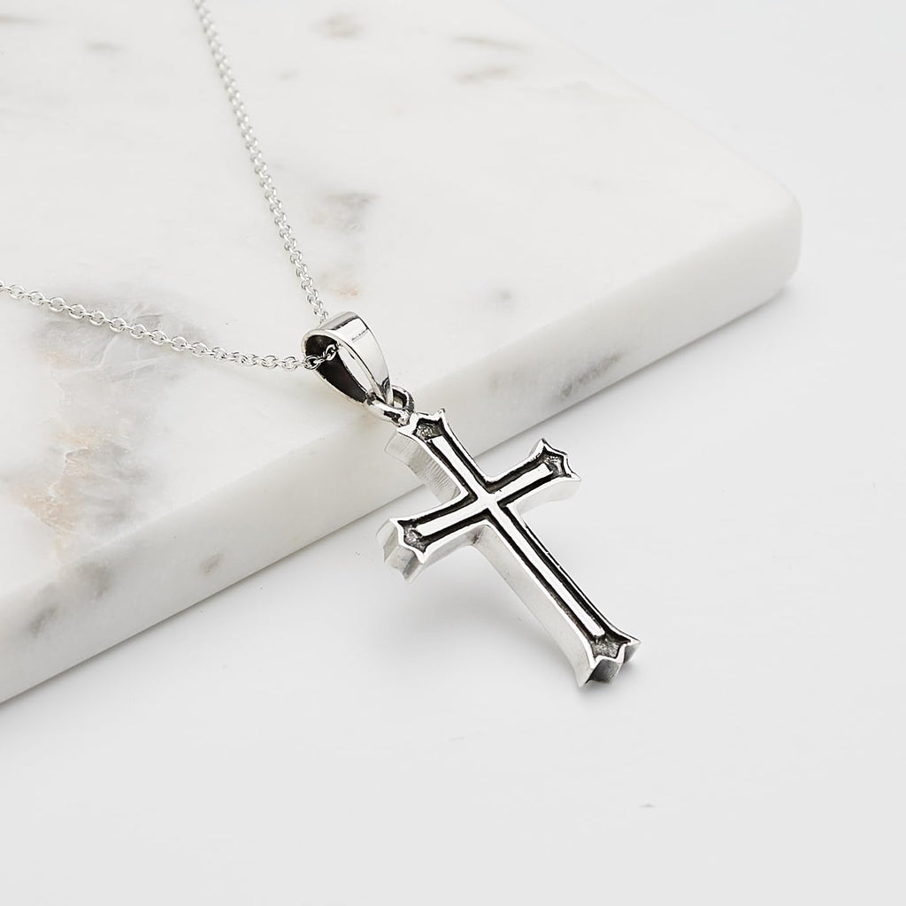 Men's Silver Cross Pendant Necklace | Classic 925 Sterling Silver Pendant Necklace for Men and Women treasurebayb2b