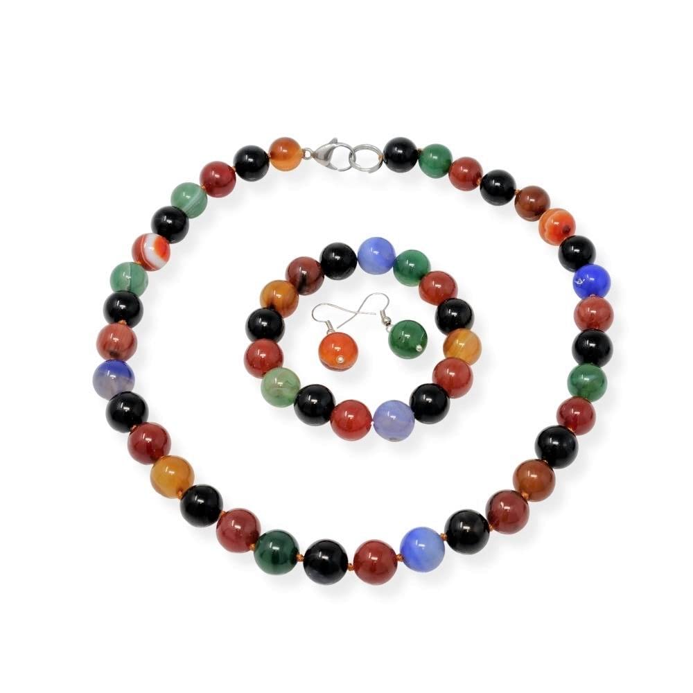 Stunning 12mm Natural Gemstone Beaded Necklace and Bracelet Jewellery Set For Women treasurebayb2b