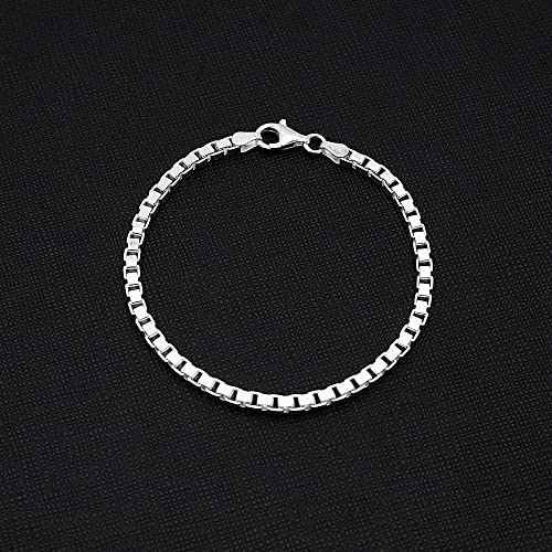 Men's Women's Silver Bracelet 3.5mm Solid 925 Silver Box Chain Bracelet for Men Ladies and Girls - Length: 17.5/19.5/21.5Cm treasurebayb2b
