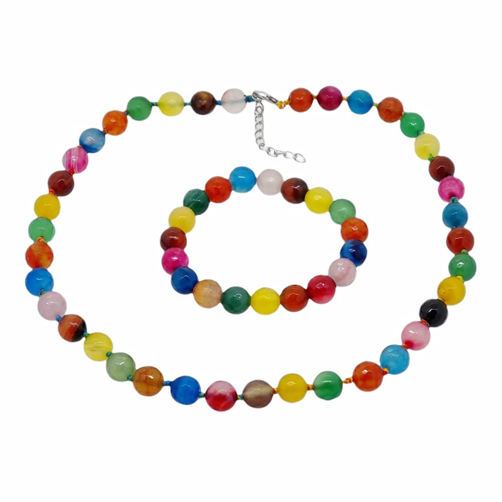 Women's Necklace Jewellery Set | Stunning 10mm Natural Gemstone Beaded Necklace Bracelet treasurebayb2b