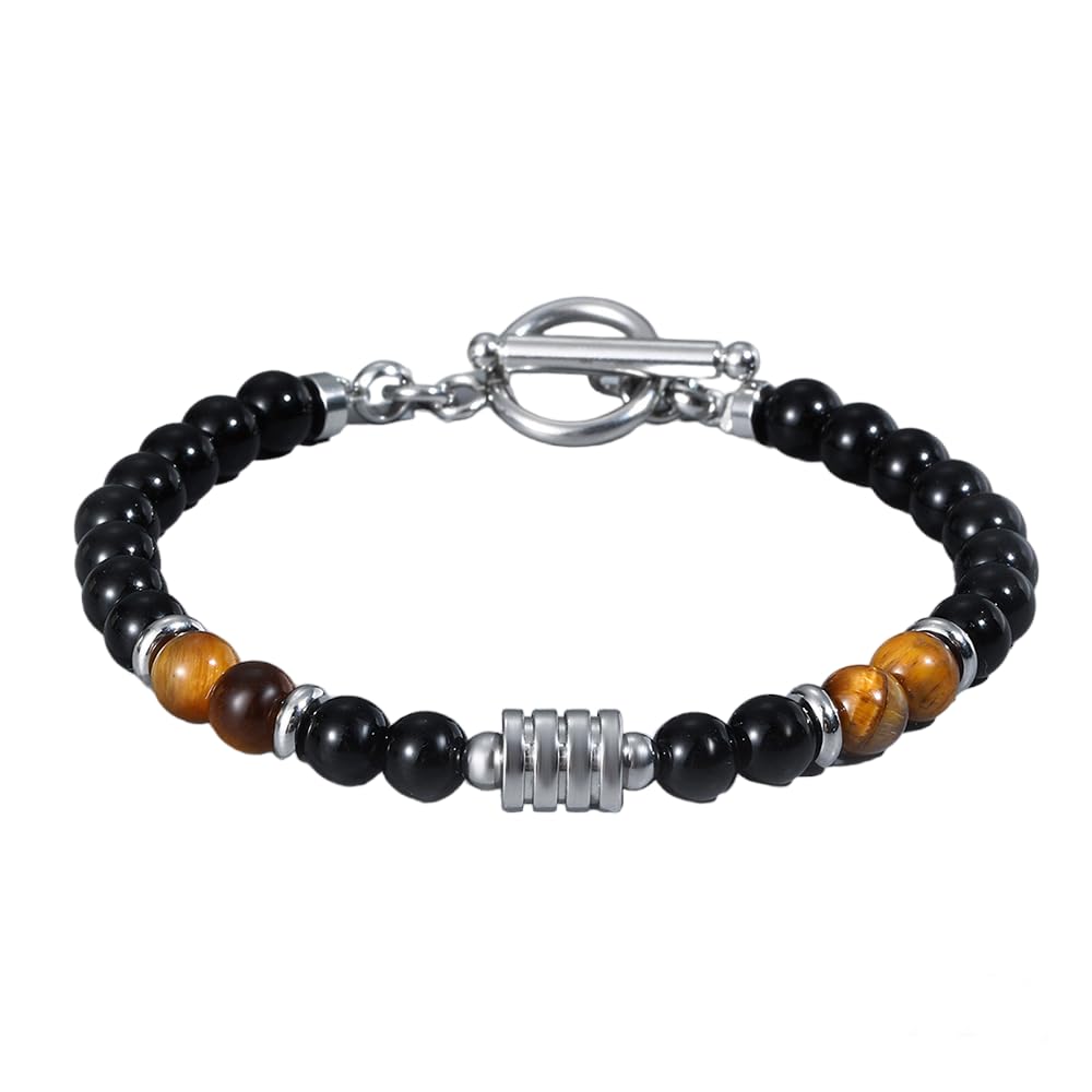Mens Handmade Natural Gemstone Bracelet | Tiger's Eye, Black Onyx Gemstone Beaded Bracelet for Men Women treasurebayb2b