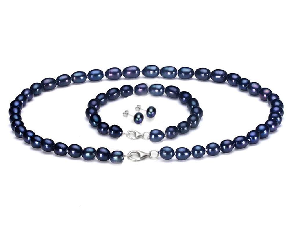 FAB Elegant 7-8mm Rice Shape Freshwater Pearl Necklace Bracelet and Earring Jewellery Set for women and Girls treasurebayb2b