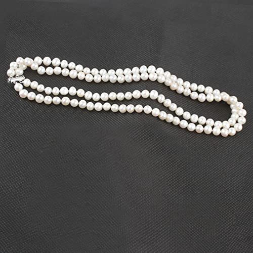 Handcrafted Two-Row 7mm White Natural Fresh Water Pearl Necklace, Two Strands Womens Pearl Necklace treasurebayb2b