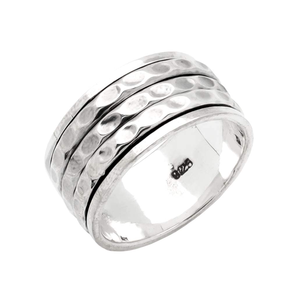 925 sterling Silver Hammered Effect 11MM WIDE Band Chunky Spinning Ring for Women and Men treasurebayb2b