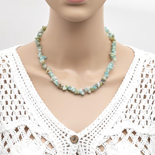 Handmade Womens Girls Beaded Gemstone Chips Choker Necklace - Natural Gemstones Healing Crystal Jewellery for Women Girls treasurebayb2b