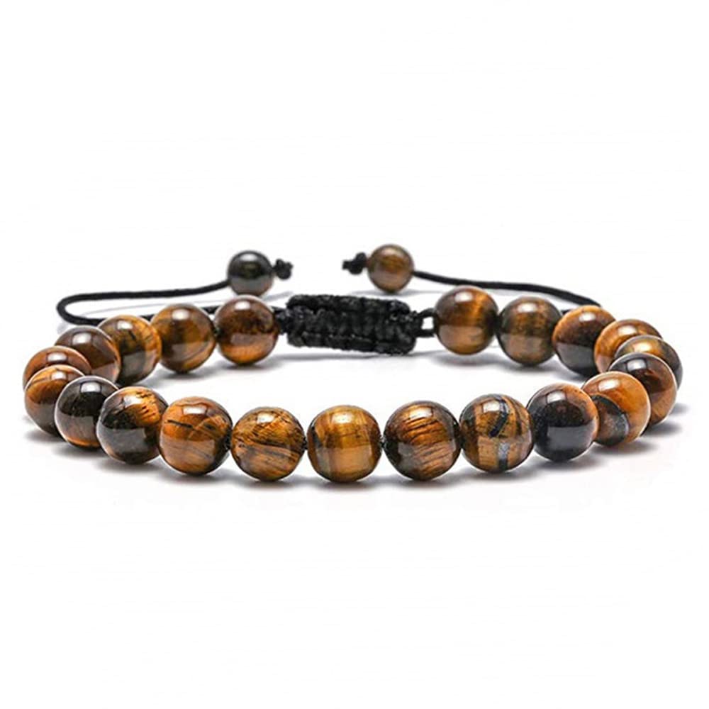 Handmade Womens Mens 8mm Natural Tiger's Eye Gemstone Bracelet Adjustable | Chakra Stress Anxiety Power Bead Healing Crystal Gemstone Friendship Bracelet treasurebayb2b