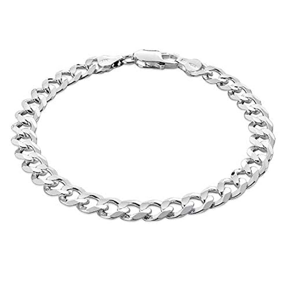 Men's Silver Chain Bracelet - Italian Curb Cuban Chain Bracelet - 925 Sterling Silver 8mm Curb Chain Bracelet for Men - Length 18cm, 19cm, 20cm, 21cm, 22cm, 23cm treasurebayb2b