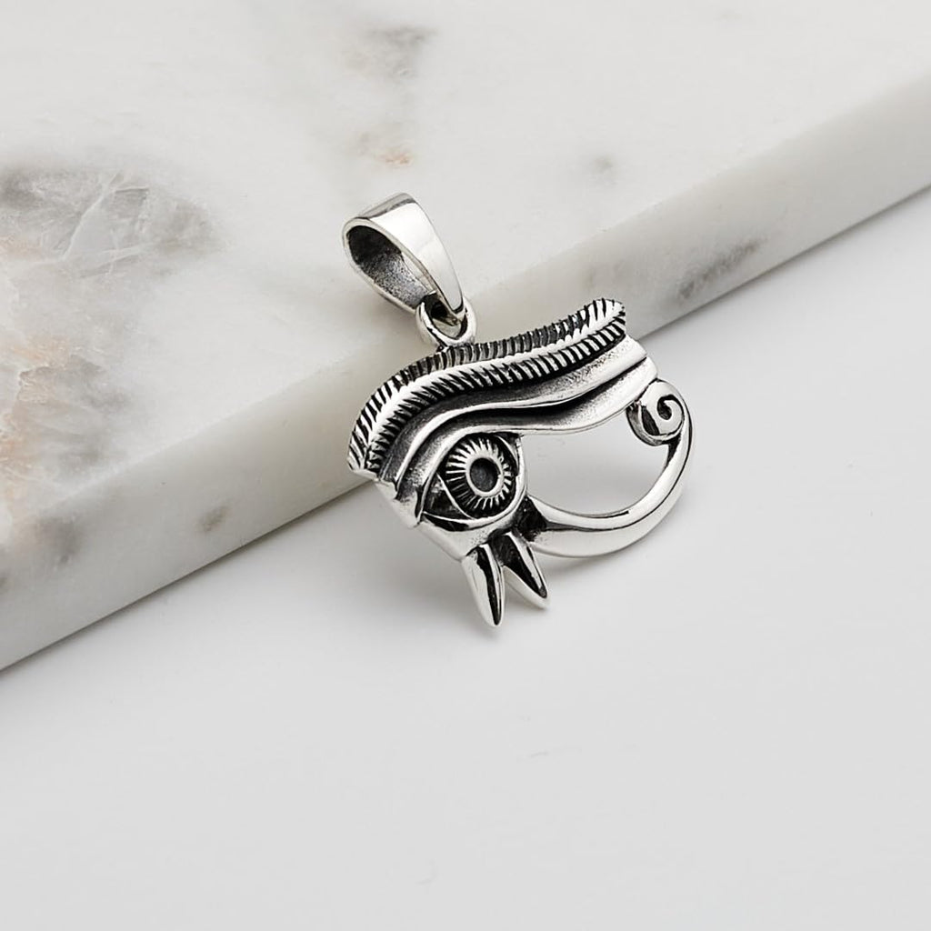Men's Women's Silver Necklace | 925 Sterling Silver Egyptian Eye of Horus Udjat Protection Amulet Pendant for Women and Men treasurebayb2b