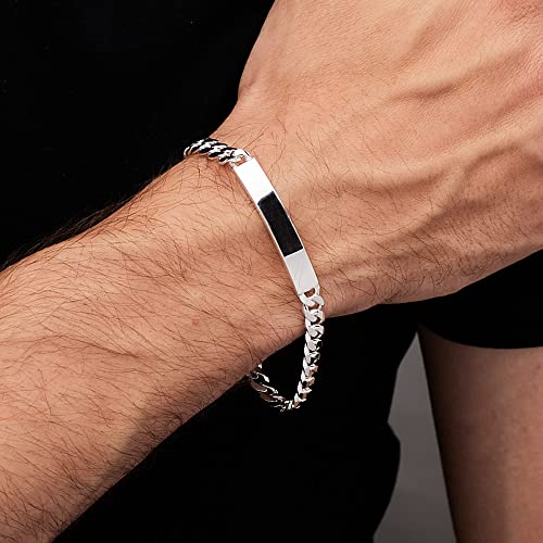 Mens Solid 925 Sterling Silver ID Bracelet 7mm, Silver Chain Bracelet Available in 19.5cm, 21cm and 23cm treasurebayb2b