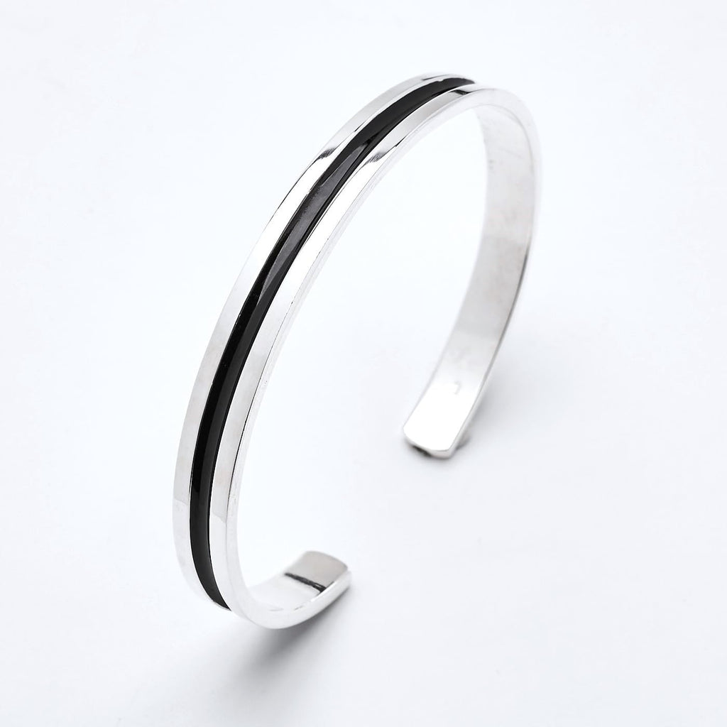 VN Jewellery WholesaleHandmade Men's Solid 925 Sterling Silver Bangle, 7mm Single Line Silver Cuff Bangle Bracelet for Men treasurebayb2b
