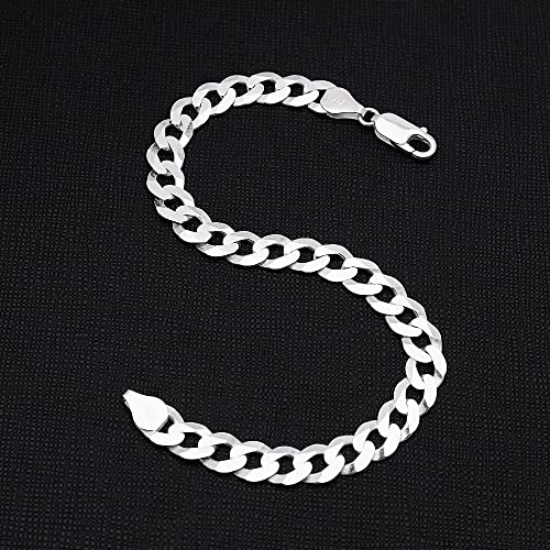 Men's Silver Chain Bracelet - Italian Curb Cuban Chain Bracelet - 925 Sterling Silver 8mm Curb Chain Bracelet for Men - Length 18cm, 19cm, 20cm, 21cm, 22cm, 23cm treasurebayb2b