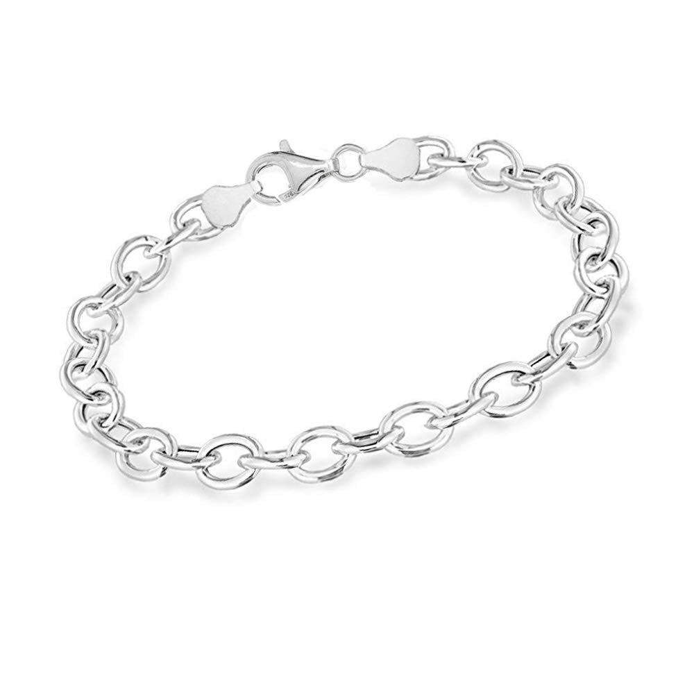 Women's Silver Charm Bracelet Italain 6mm Solid 925 Silver Anchor Chain Bracelet For Ladies Girls 18 19.5cm treasurebayb2b