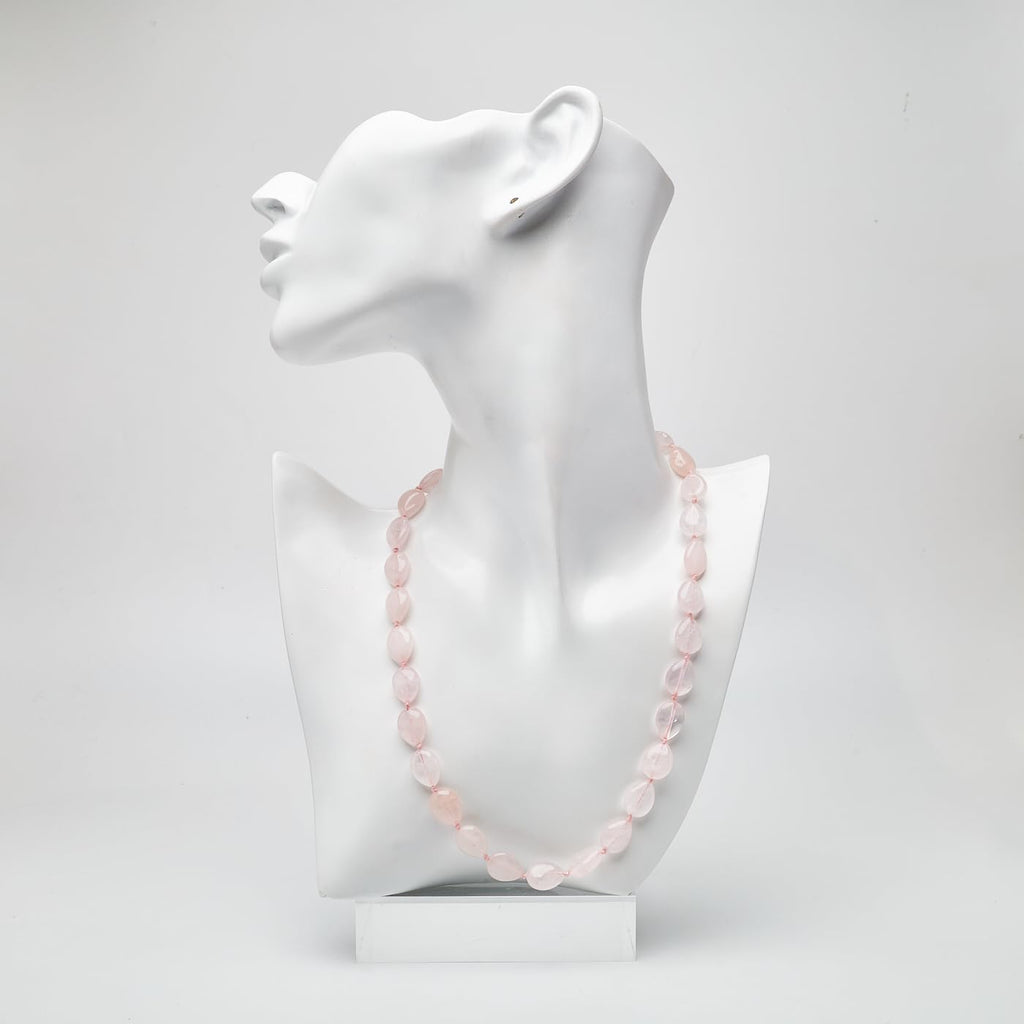 Womens Handmade Natural Pink Rose Quartz Gemstone Beaded Necklace - Pink Beaded Necklace for Women Ladies and Girls treasurebayb2b