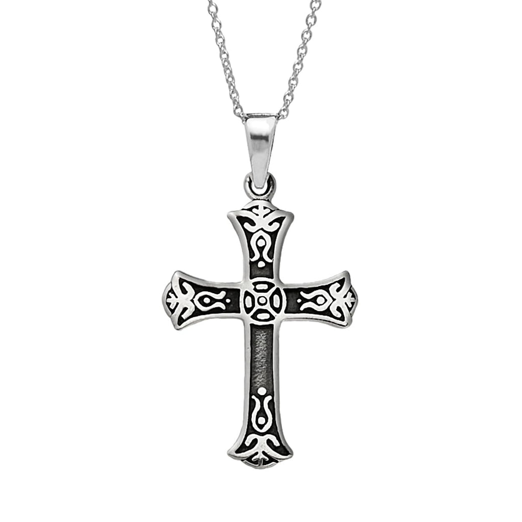 Men's Silver Cross Pendant Necklace | Gothic 925 Sterling Silver Pendant Necklace for Men and Women treasurebayb2b