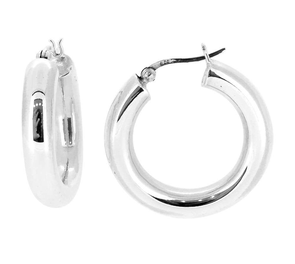 6mm x 25mm Bold Thick Shiny Hoop Earrings 925 Sterling Silver Chunky Hoop earrings for Women and Girls treasurebayb2b