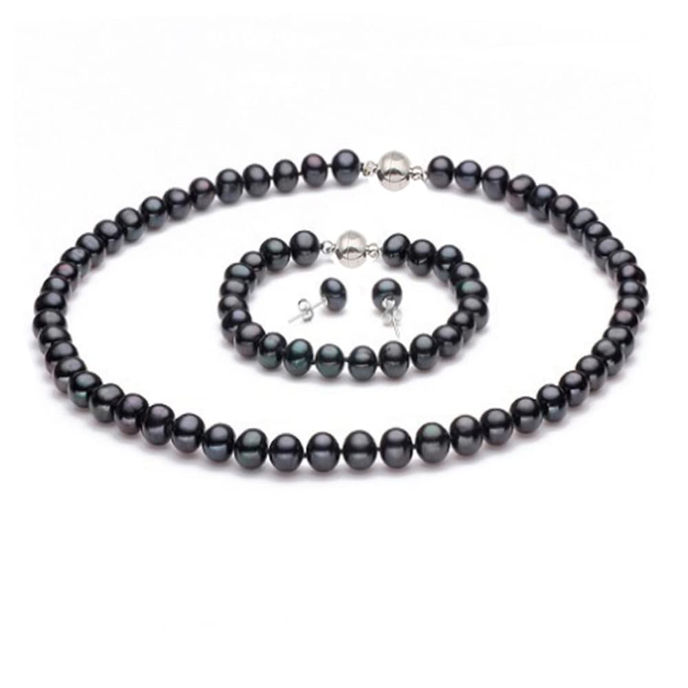 8-9mm Black Freshwater Cultured Pearl Necklace Bracelet Earrings Jewellery Sets treasurebayb2b