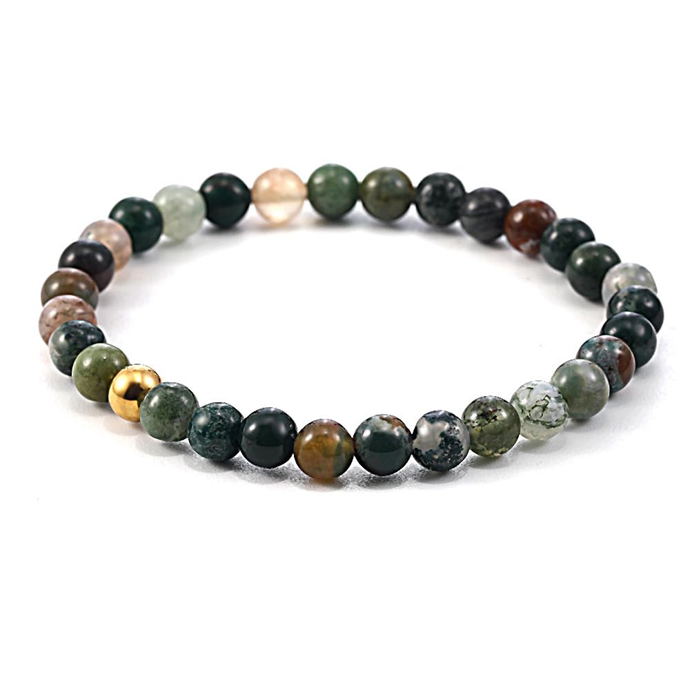 Handmade Womens Mens 6mm Gemstone Bracelet with Golden Bead | Stress and Anxiety Power Bead Healing Crystal Gemstone Bracelet treasurebayb2b