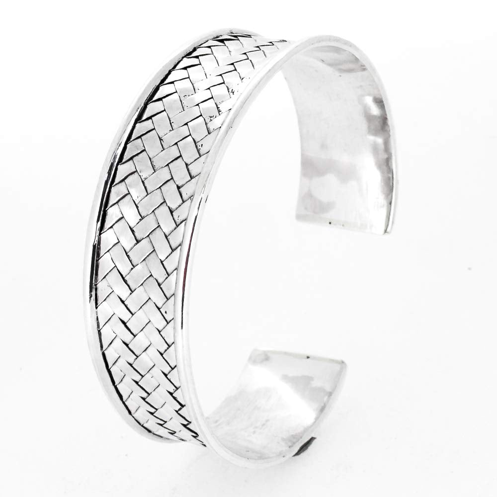 Women's 16mm 925 Sterling Silver Woven Cuff Bangle Bracelet treasurebayb2b