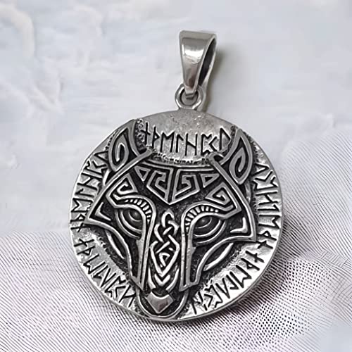 Mens womens Silver Pendant - Viking Celtic Fenrir Wolf Head Pendant 925 Sterling silver treasurebayb2b