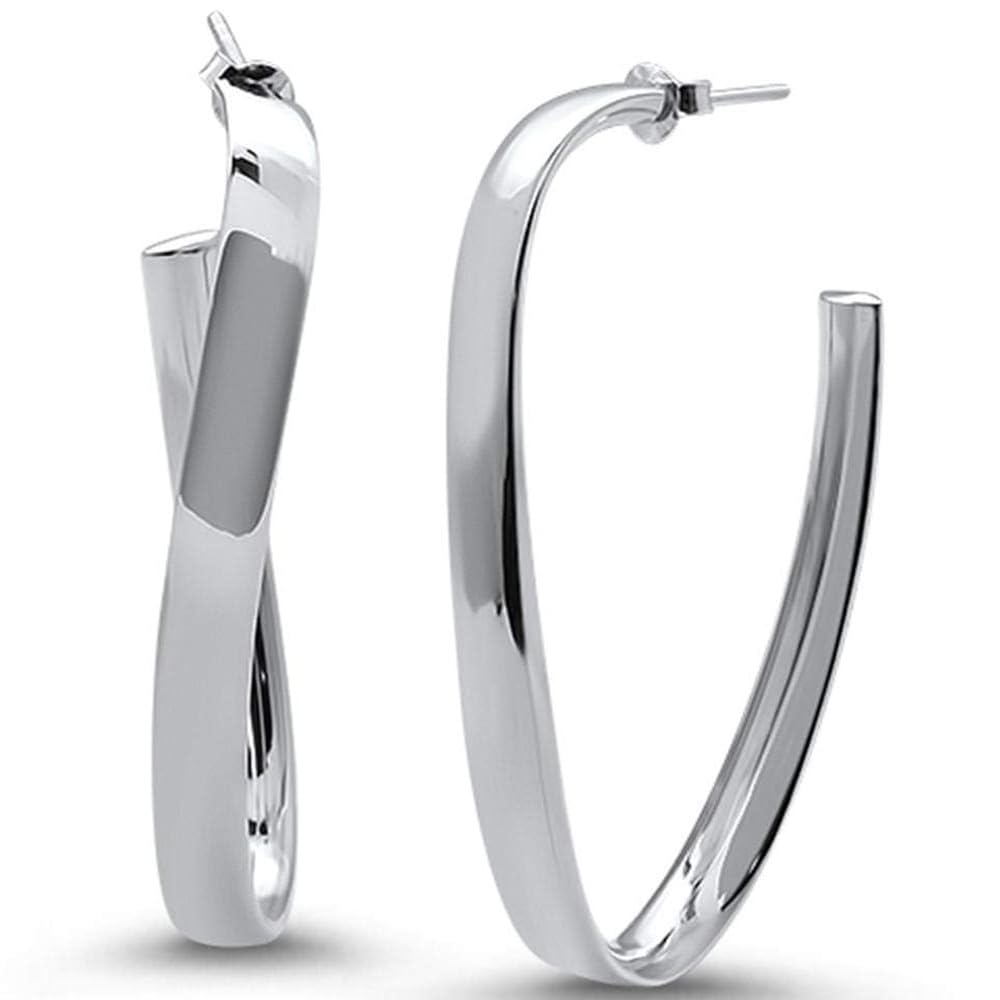 Silver Half Hoop Earrings for women and Girls | Sterling Silver 5x 30mm Twisted Hoop Stud Earrings treasurebayb2b