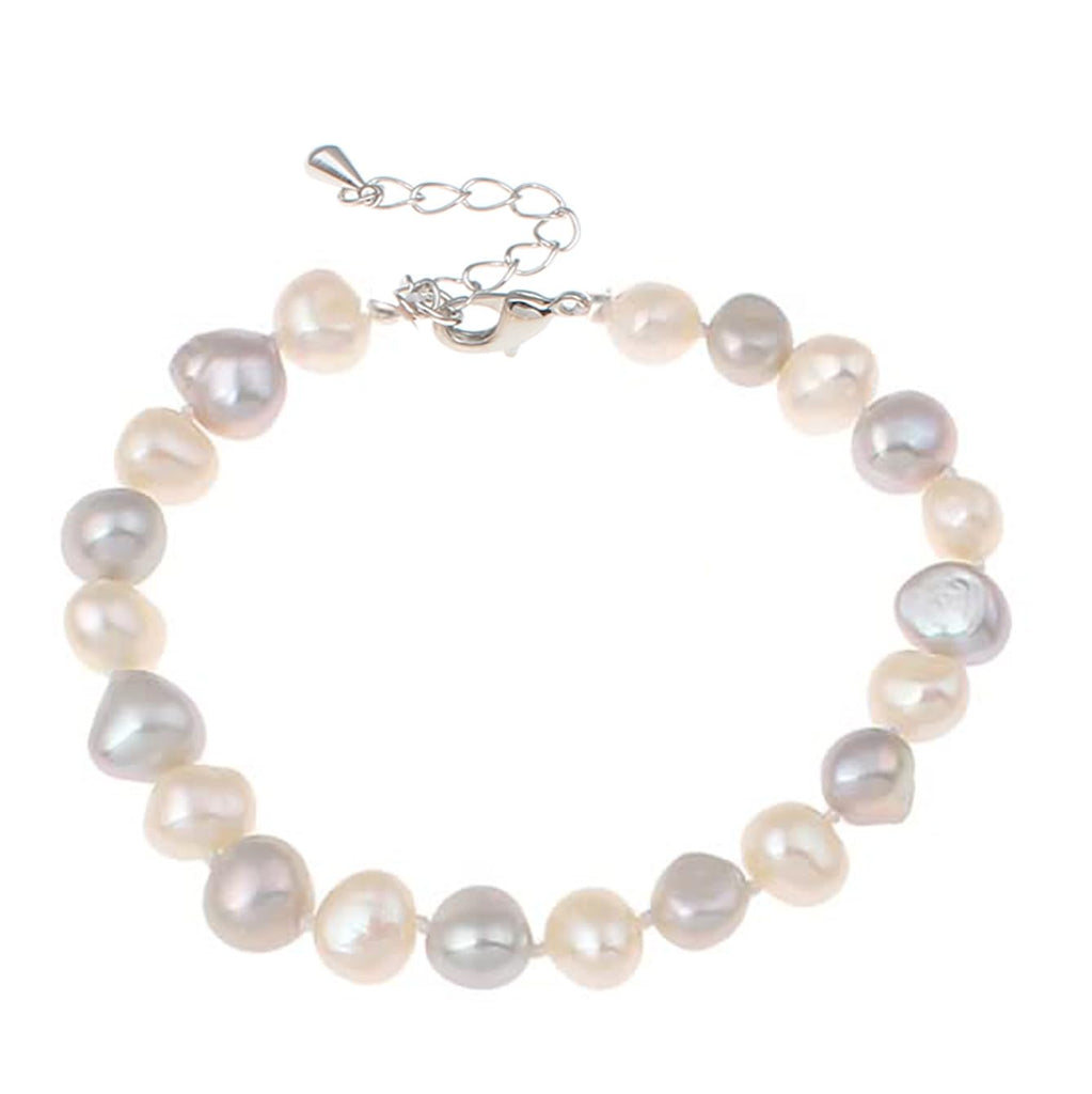 Pearl Bracelet for Women and Girls | Handmade 7-8mm Freshwater Pearl Bracelet | White Grey Multicolour Pearl Beaded Bracelet for Ladies and Girls - Adjustable 5cm treasurebayb2b
