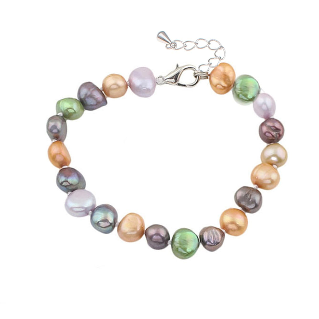 Pearl Bracelet for Women and Girls | Handmade 7-8mm Freshwater Pearl Bracelet | White Grey Multicolour Pearl Beaded Bracelet for Ladies and Girls - Adjustable 5cm treasurebayb2b