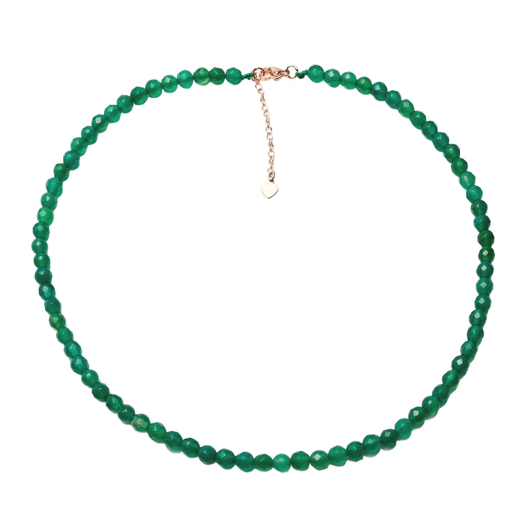 Womens Handmade Natural Green Agate Gemstone Beaded Necklace - 6mm Faceted Green Beaded Necklace for Women Ladies and Girls treasurebayb2b