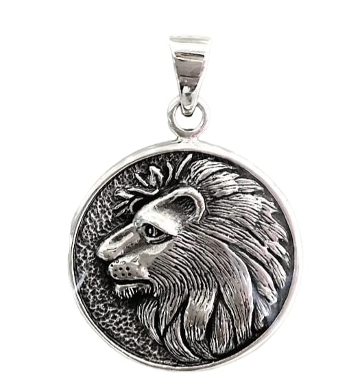 Solid Silver Lion Men's Pendant Necklace, Relief Lion Head Man Medallion, African Wild Lion Silver Men Necklace Pendant for Men and Women treasurebayb2b